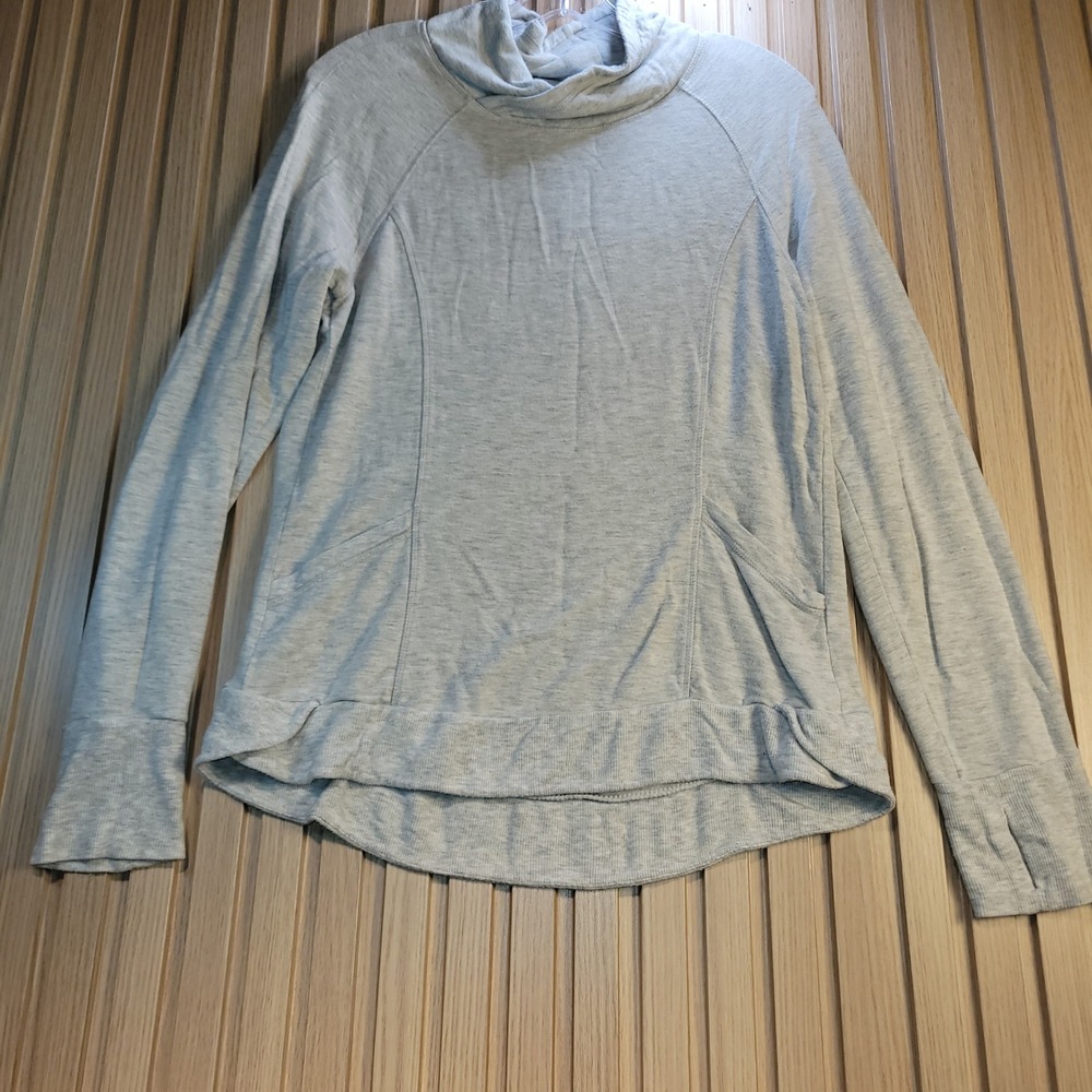 Yogalicious Womens Heather Grey Cowl Neck Pullover Thumbhole Active Top Medium